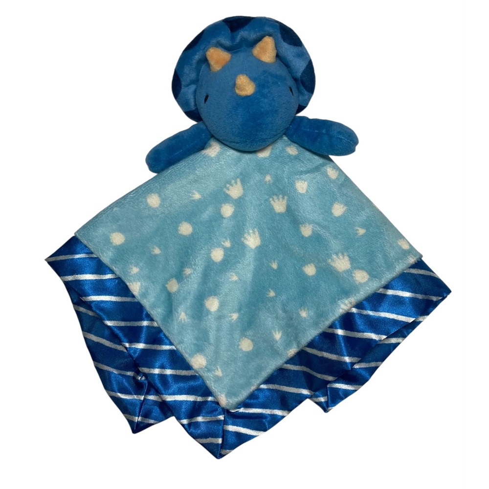 Cloud Island Dinosaur Triceratops Lovey 14" Security Blanket Blue Stripes 2023
